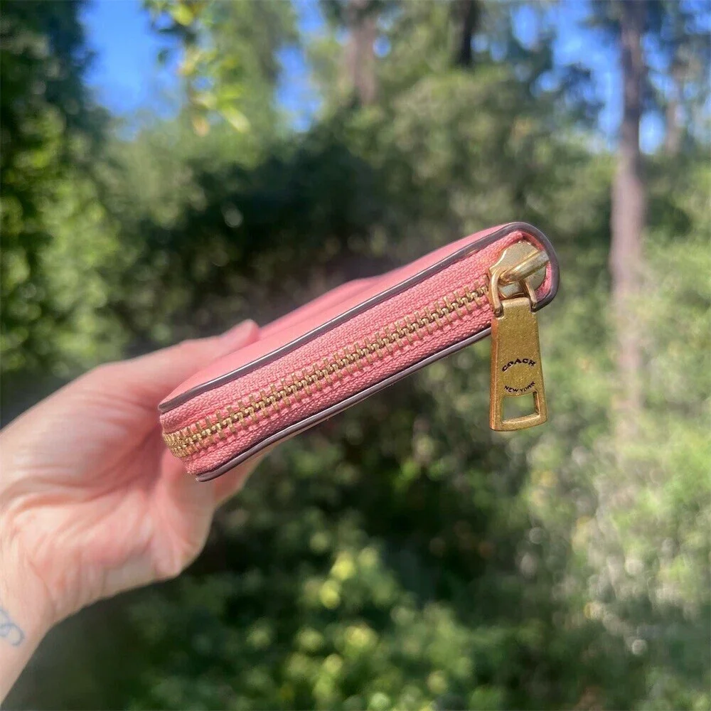 COACH Long Zip-Around Wallet Smooth Pink Leather with Gold Hardware AUTHENTIC